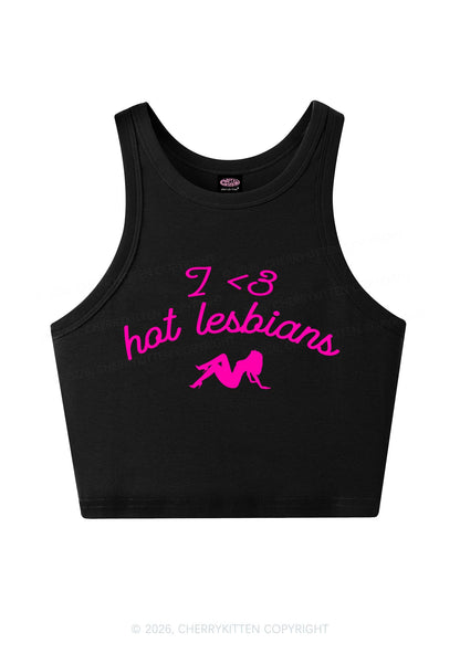 I Love Hot Lesbians Pride Y2K Crop Tank Top Cherrykitten