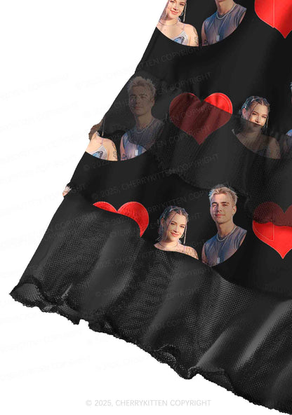 Custom Couple Photo Valentine's Day Y2K Print Mini Layered Skirt Cherrykitten