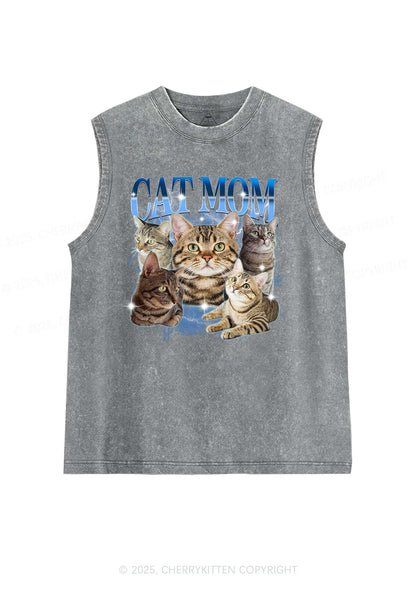 Custom Photo Cat Mom Y2K Washed Muscle Tank Cherrykitten