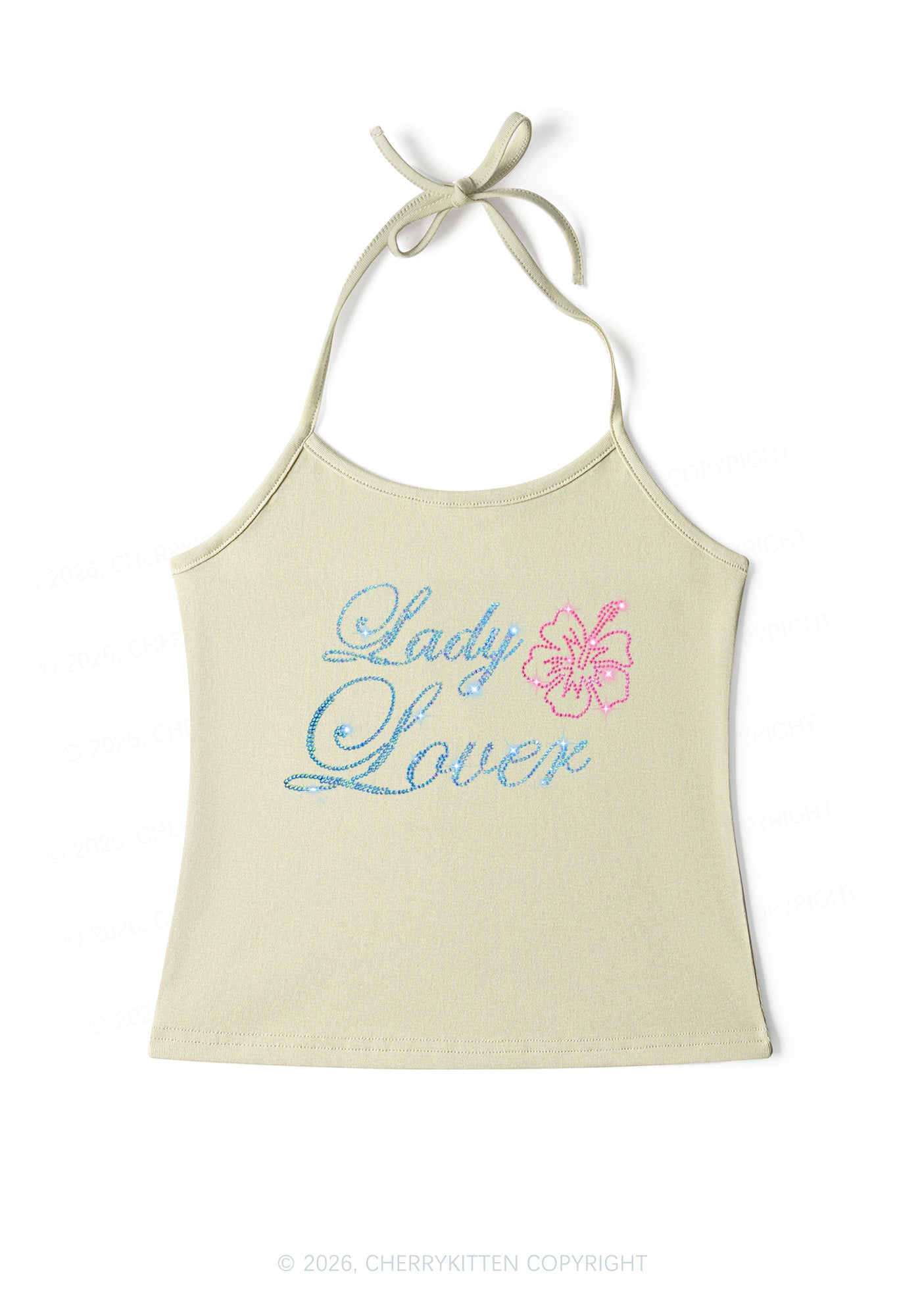 Rhinestone Lady Lover Pride Y2K Halter Neck Cami Cherrykitten
