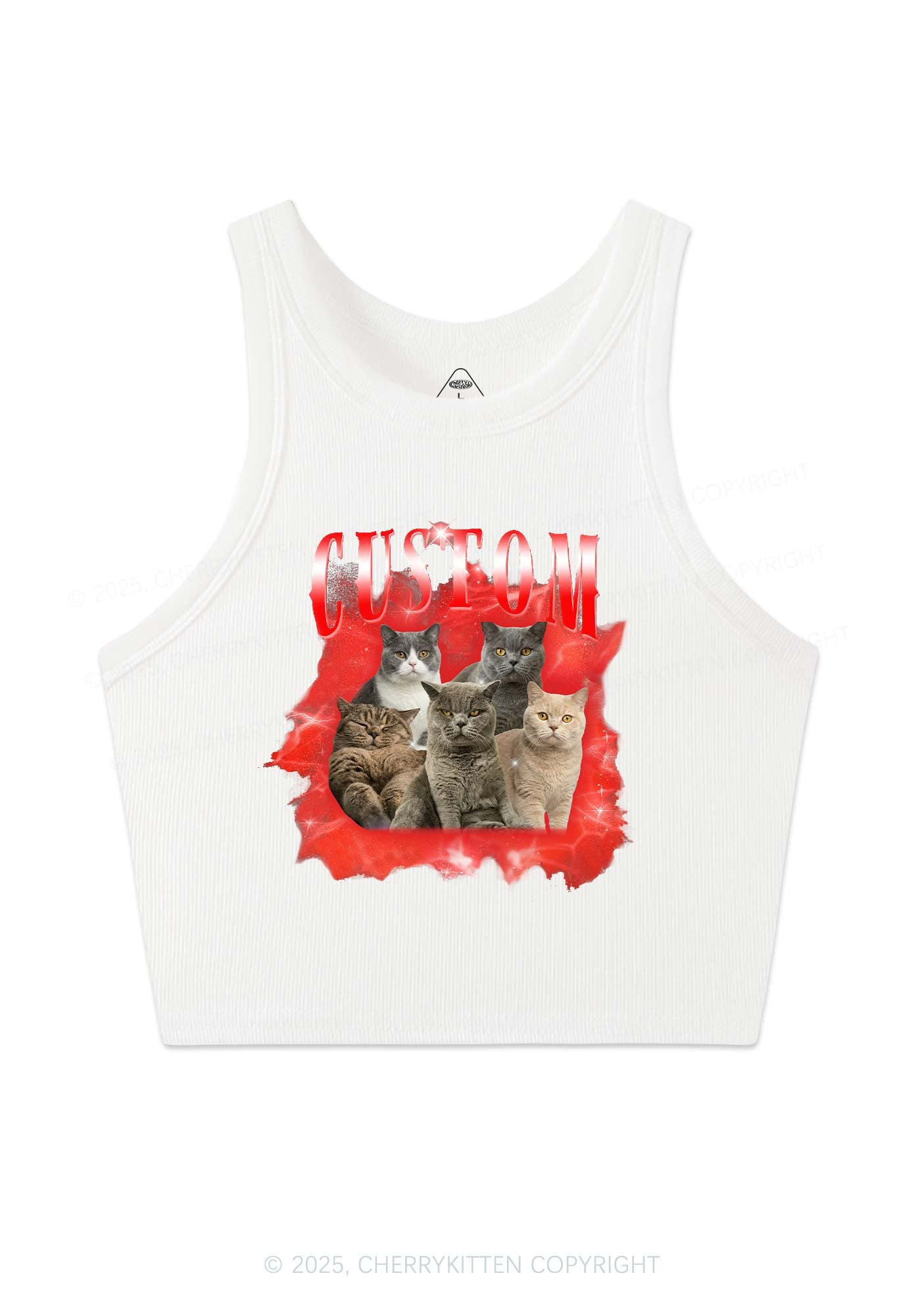 Custom Cat Photo Art Y2K Crop Tank Top Cherrykitten