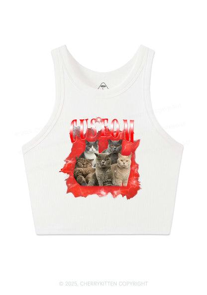 Custom Cat Photo Art Y2K Crop Tank Top Cherrykitten