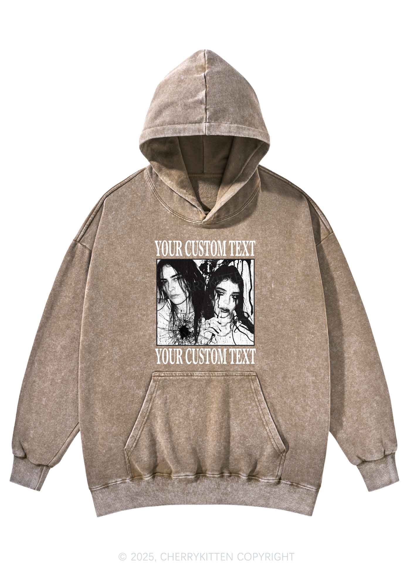 Custom Halloween Creepy Couple Y2K Washed Hoodie Cherrykitten