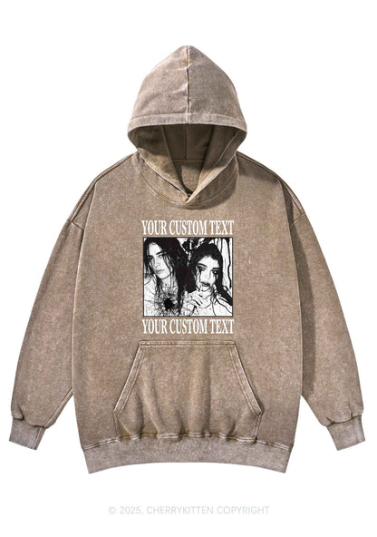 Custom Halloween Creepy Couple Y2K Washed Hoodie Cherrykitten