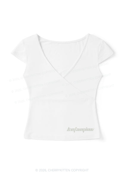 Rhinestone Kxxamine Y2K Wrap V Neck T Shirts Cherrykitten