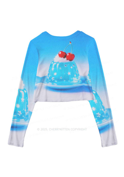 Cherry Jelly Y2K Mesh Long Sleeve Crop Top Cherrykitten