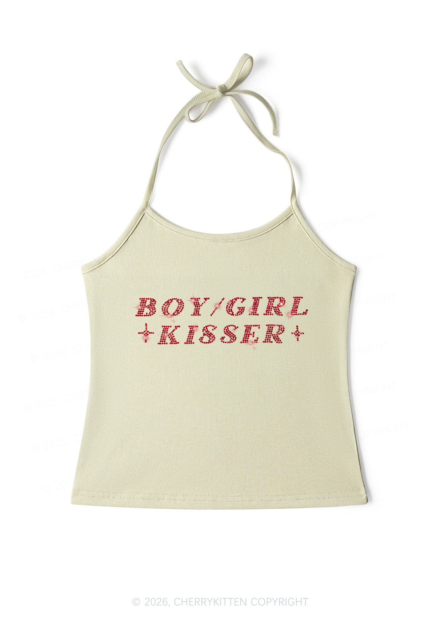 Rhinestone Boy Girl Kisser Pride Y2K Halter Neck Cami Cherrykitten