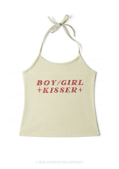 Rhinestone Boy Girl Kisser Pride Y2K Halter Neck Cami Cherrykitten