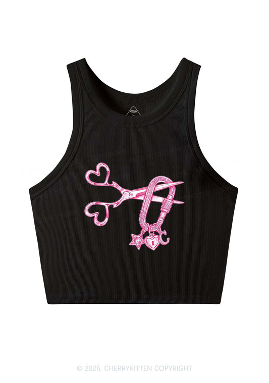 Pink Scissors Lock Charm Pride Y2K Crop Tank Top Cherrykitten