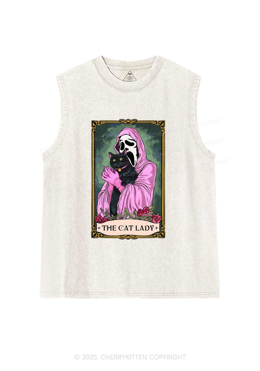 Halloween The Skull Cat Lady Y2K Washed Muscle Tank Cherrykitten