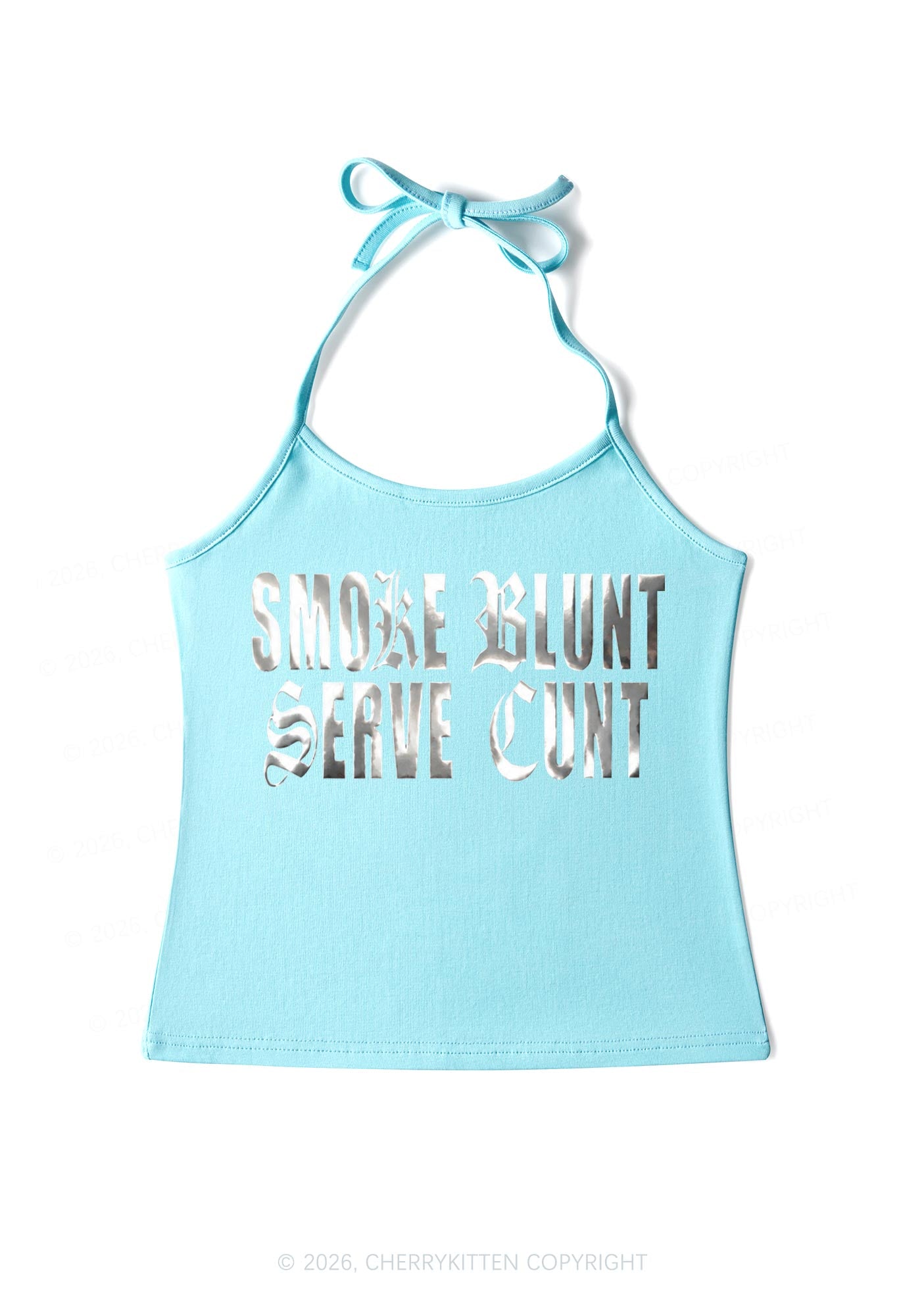 Smoke Blunt Silver Foil Printed Y2K Halter Neck Cami Cherrykitten