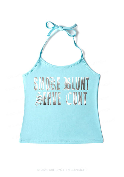 Smoke Blunt Silver Foil Printed Y2K Halter Neck Cami Cherrykitten
