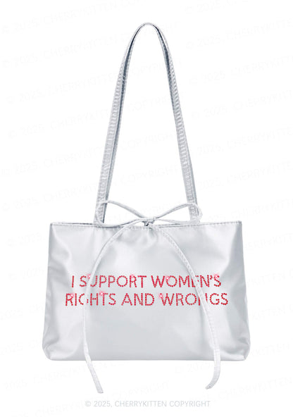 Rhinestone I Support Women Y2K Satin Bags Cherrykitten