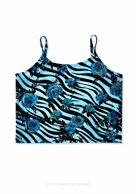 Blue Zebra Roses Y2K Print Cami Crop Top Cherrykitten