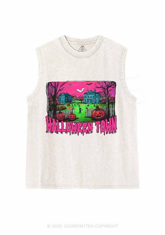 Halloween Pumpkin Town Y2K Washed Muscle Tank Cherrykitten