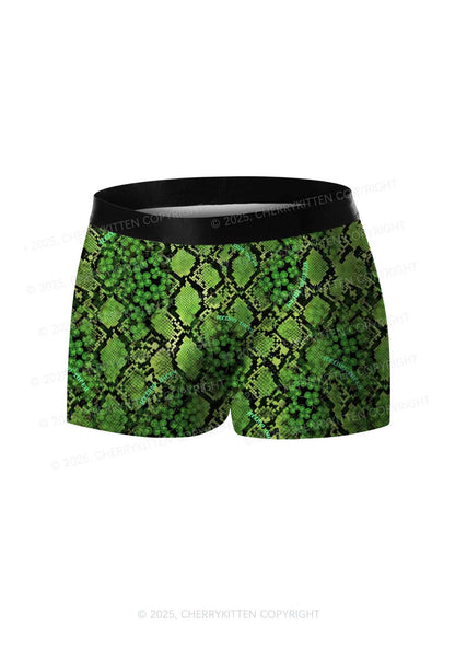 Clover Snake Pattern St Patricks Y2K Print Men Boxer Briefs Cherrykitten
