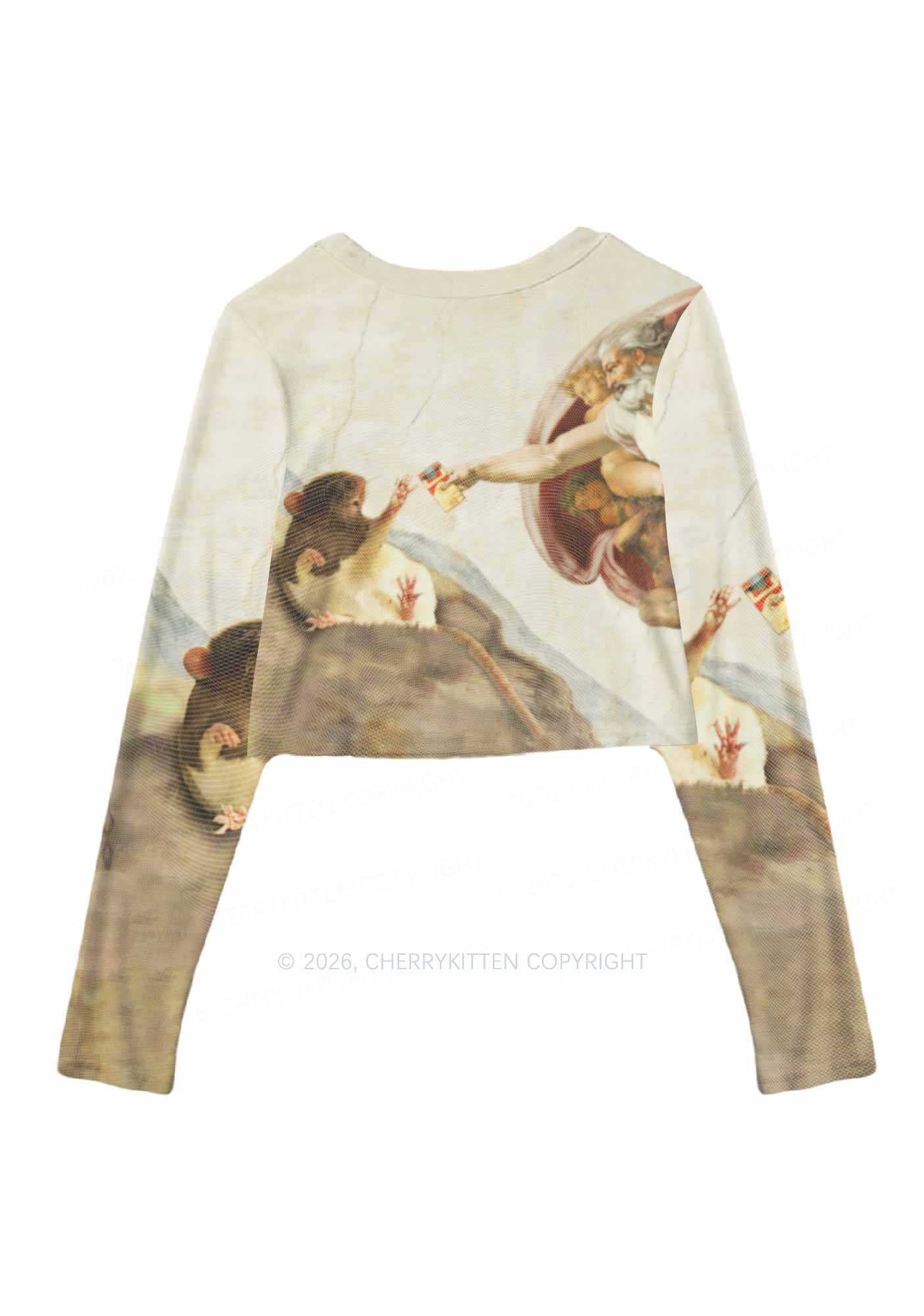 God And Rat Y2K Mesh Long Sleeve Crop Top Cherrykitten