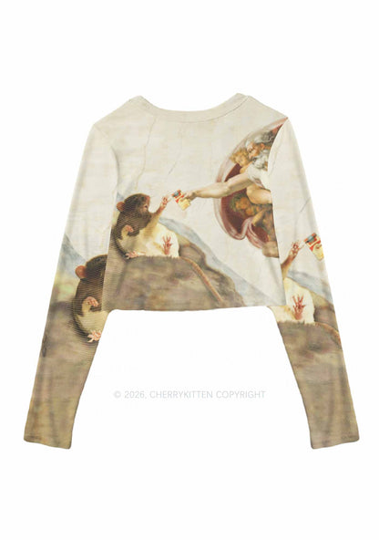 God And Rat Y2K Mesh Long Sleeve Crop Top Cherrykitten