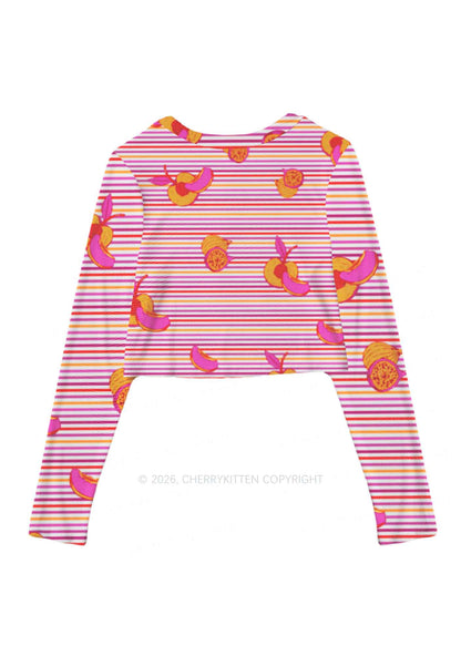 Peachy Lesbian Stripe Pride Y2K Mesh Long Sleeve Crop Top Cherrykitten