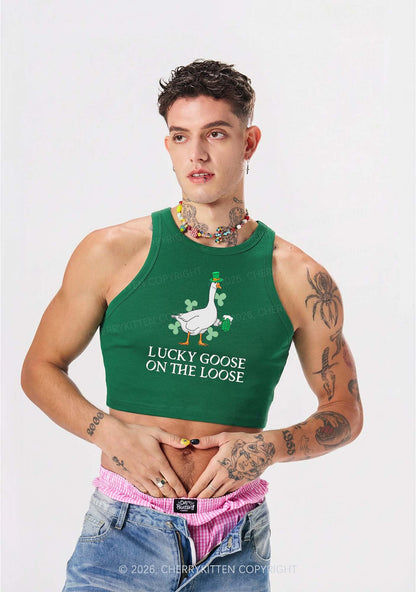 Lucky Goose On The Loose St Patricks Y2K Crop Tank Top Cherrykitten