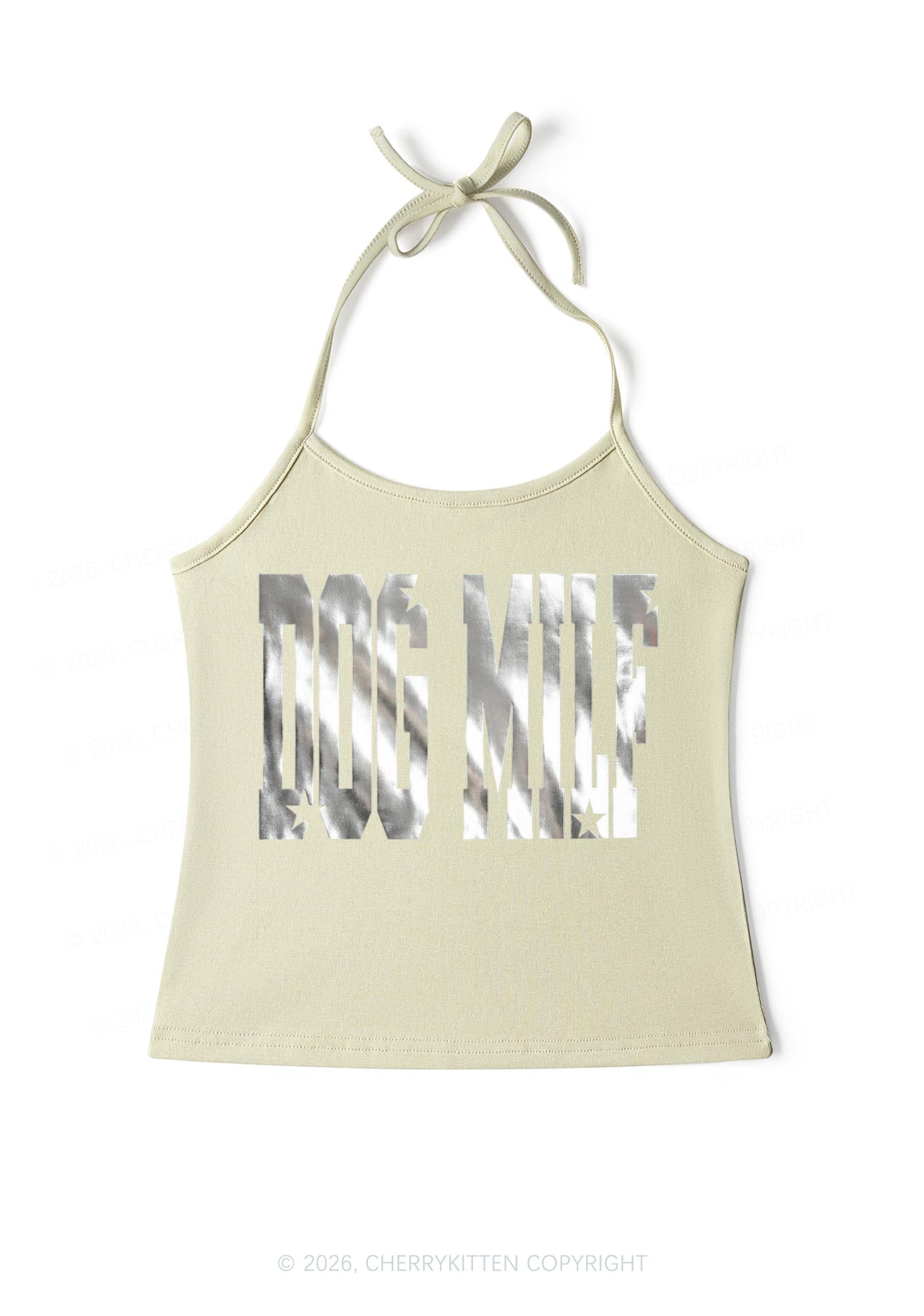 Dog Mxxf Silver Foil Printed Y2K Halter Neck Cami Cherrykitten