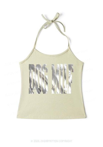 Dog Mxxf Silver Foil Printed Y2K Halter Neck Cami Cherrykitten