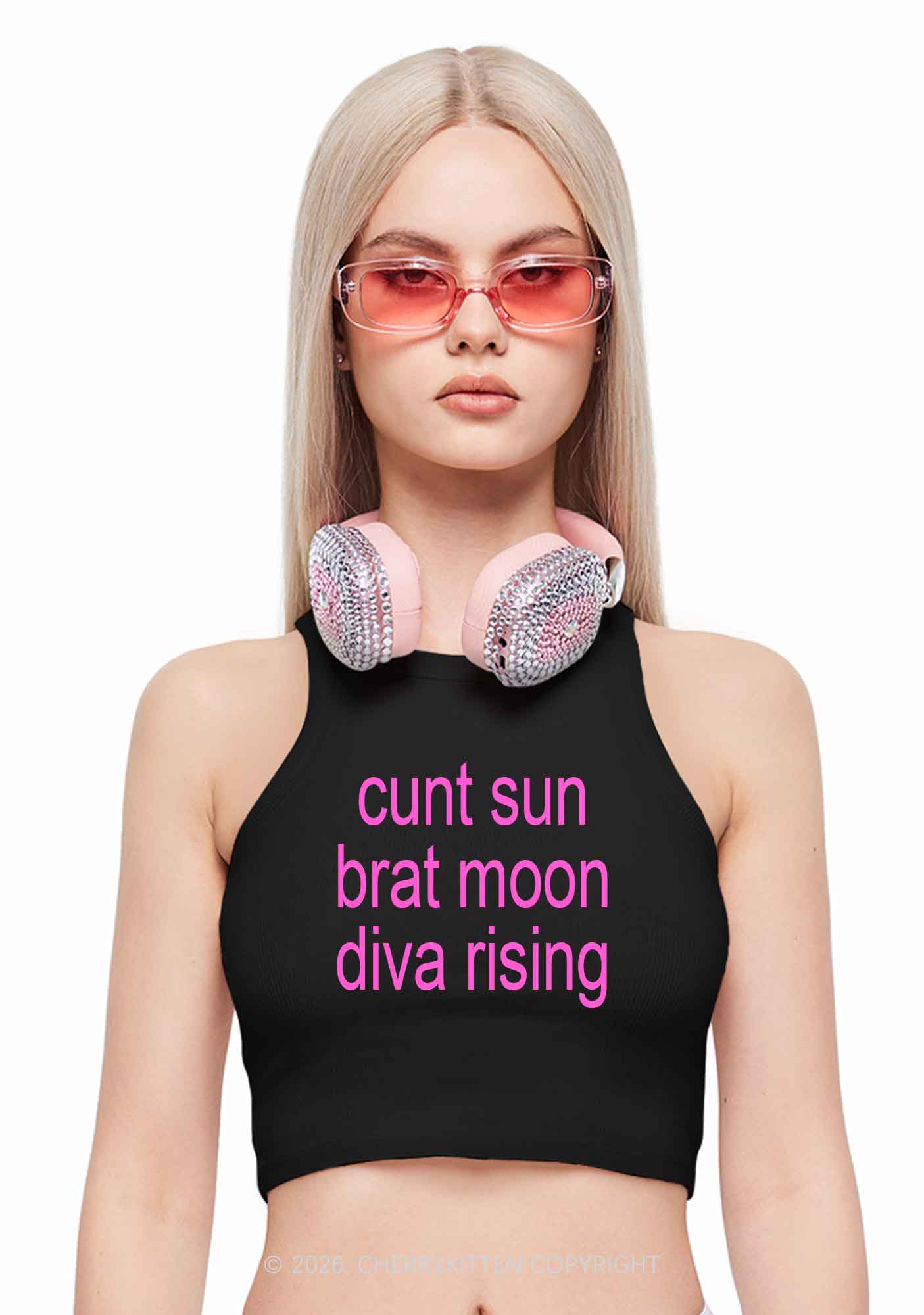 Cxxt Sun Brat Moon Diva Rising Y2K Crop Tank Top Cherrykitten