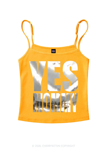 Yes Mommy Silver Foil Printed Y2K Spaghetti Strap Cami Cherrykitten