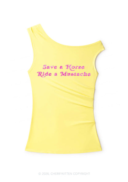 Glitter Ride A Mustache Y2K Off Shoulder Tank Top Cherrykitten