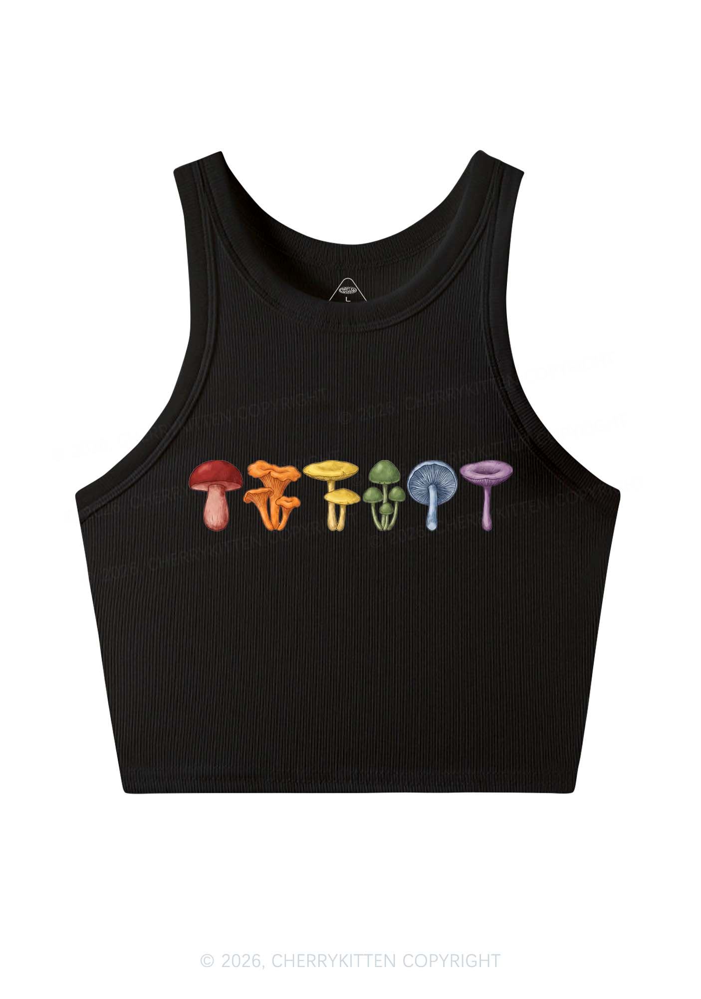Rainbow Mushroom Pride Y2K Crop Tank Top Cherrykitten
