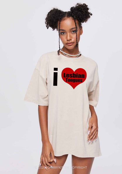 I Love Lesbian Tongues Y2K Shirts Washed Tee Cherrykitten