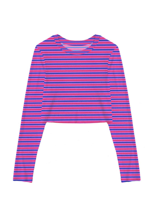 Bisexual Stripes Pride Y2K Mesh Long Sleeve Crop Top Cherrykitten