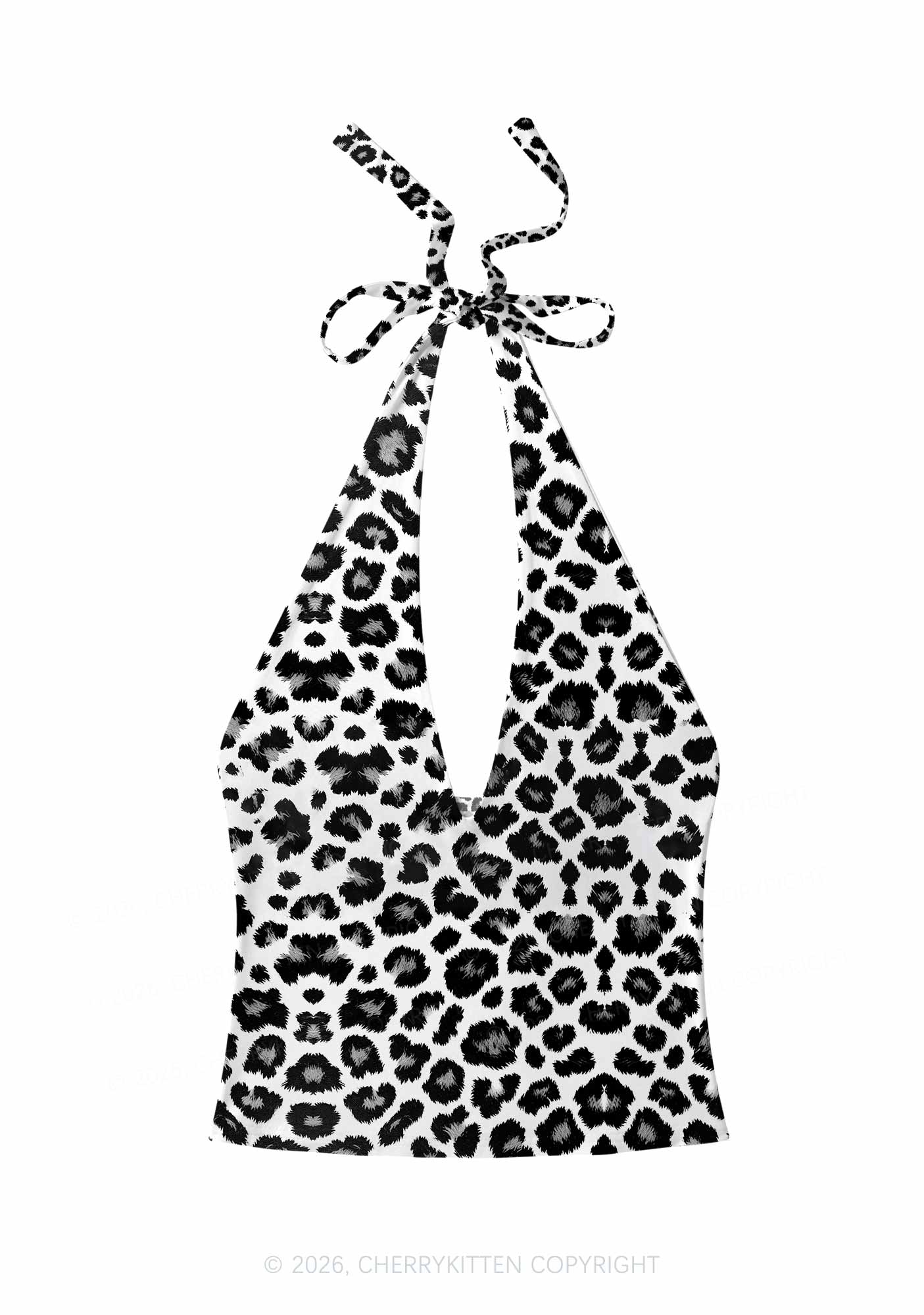 Black White Leopard Y2K Print Halter Deep V Neck Cami Cherrykitten