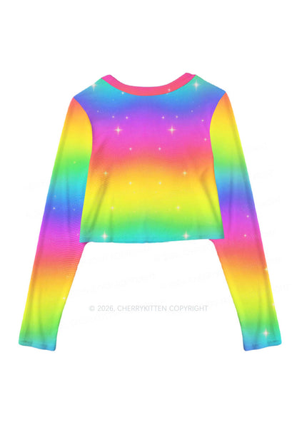 Rainbow Faggot Pride Y2K Mesh Long Sleeve Crop Top Cherrykitten