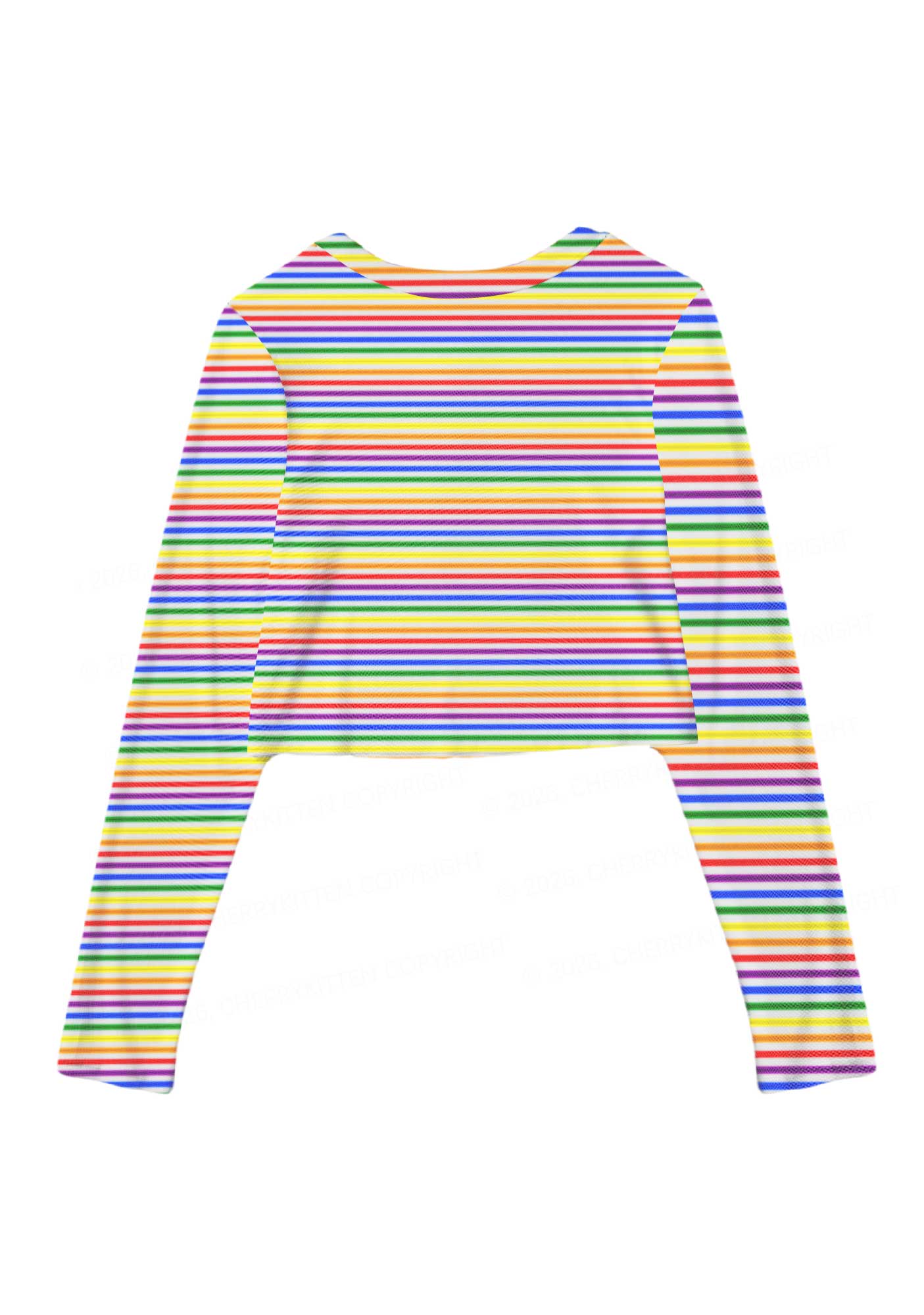 Rainbow Stripes Pride Y2K Mesh Long Sleeve Crop Top Cherrykitten