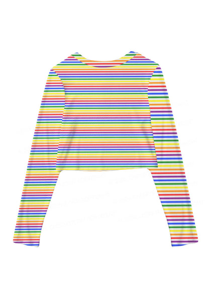 Rainbow Stripes Pride Y2K Mesh Long Sleeve Crop Top Cherrykitten