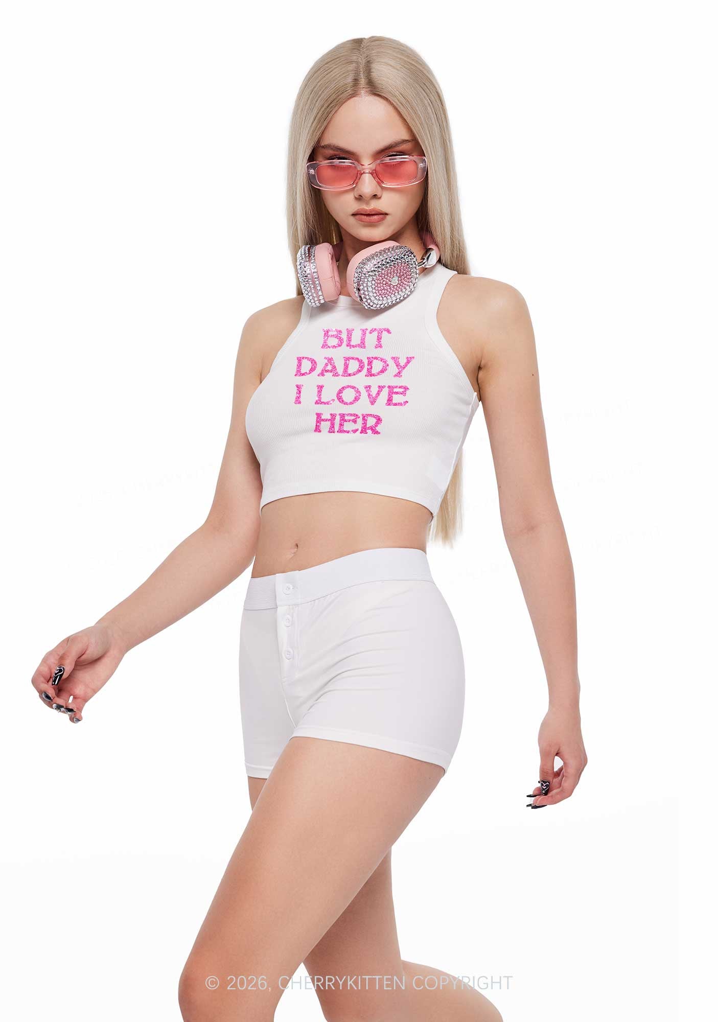 Glitter But Daddy I Love Her Pride Y2K Crop Tank Top Cherrykitten