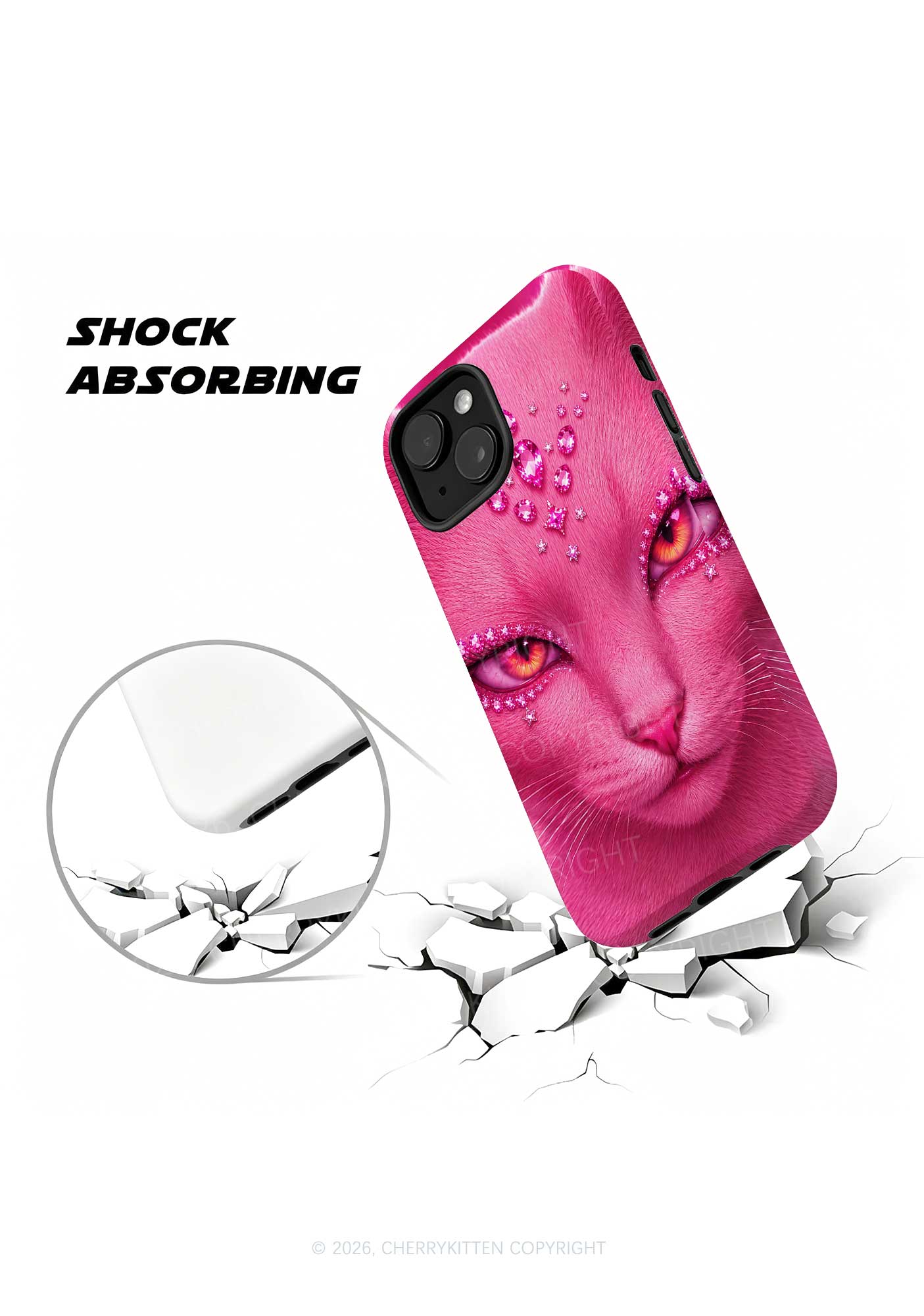 Pink Eyeshadow Cat Y2K Phone Case Cherrykitten