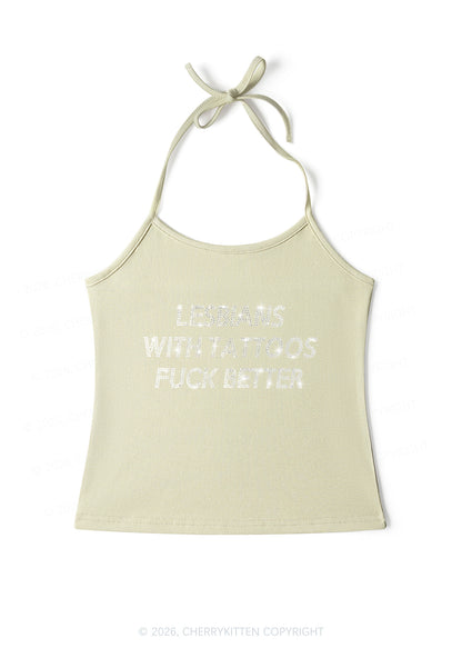 Rhinestone Lesbians With Tattoos Fxxk Better Pride Y2K Halter Neck Cami Cherrykitten