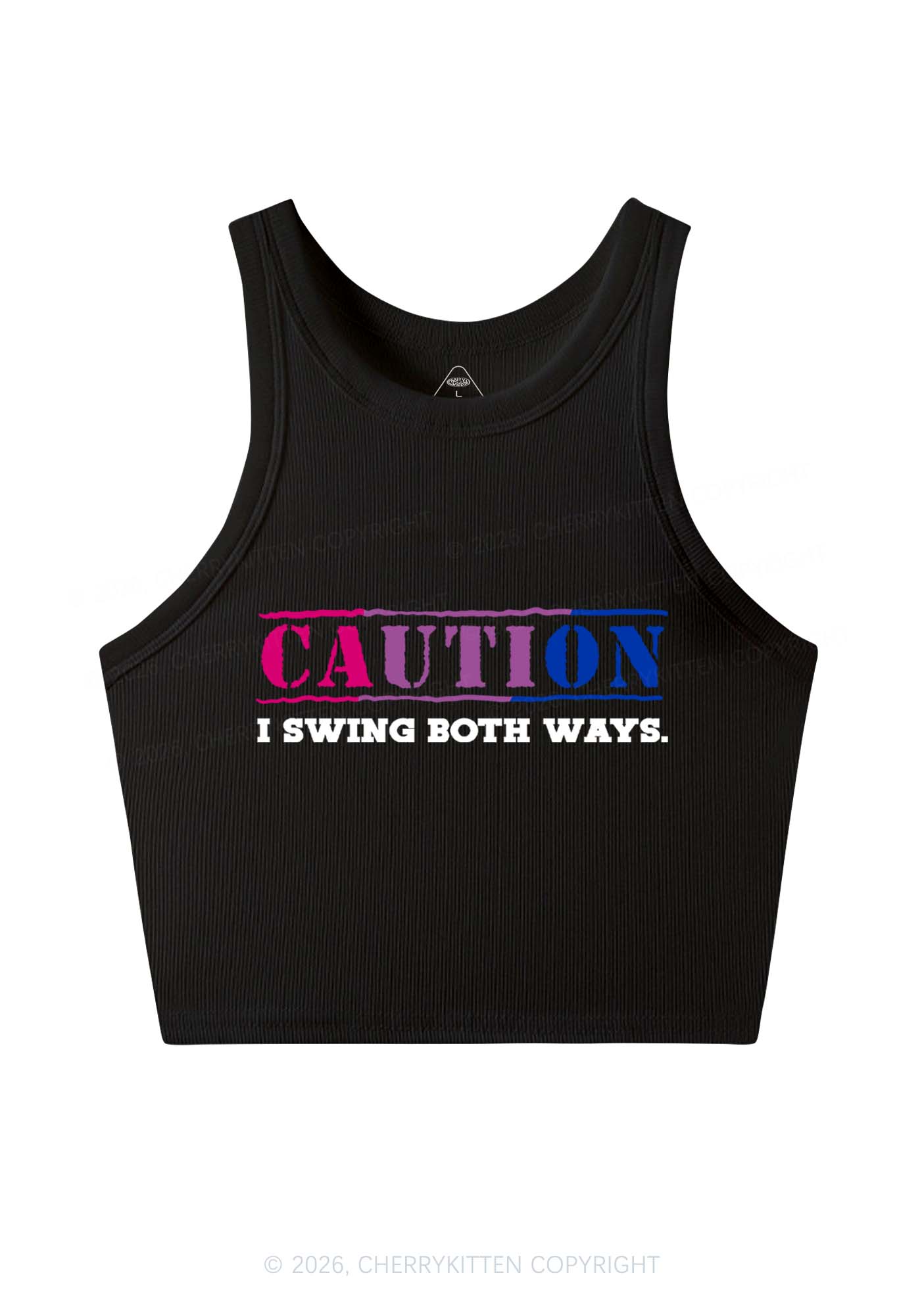 Caution I Swing Both Ways Pride Y2K Crop Tank Top Cherrykitten