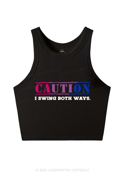 Caution I Swing Both Ways Pride Y2K Crop Tank Top Cherrykitten