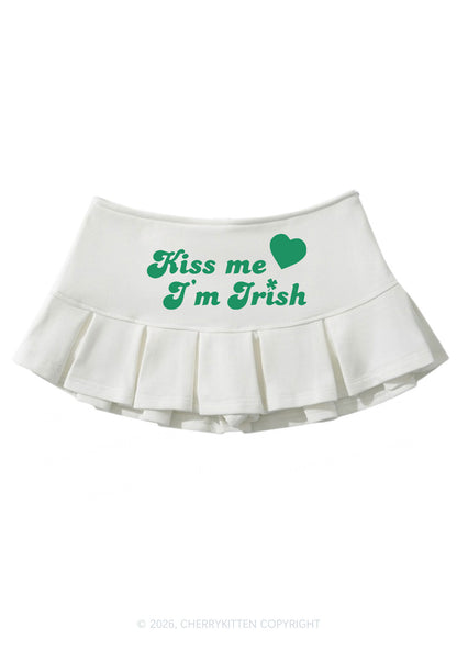 Kiss Me I'm Irish St Patricks Y2K Mini Pleated Skirts Cherrykitten