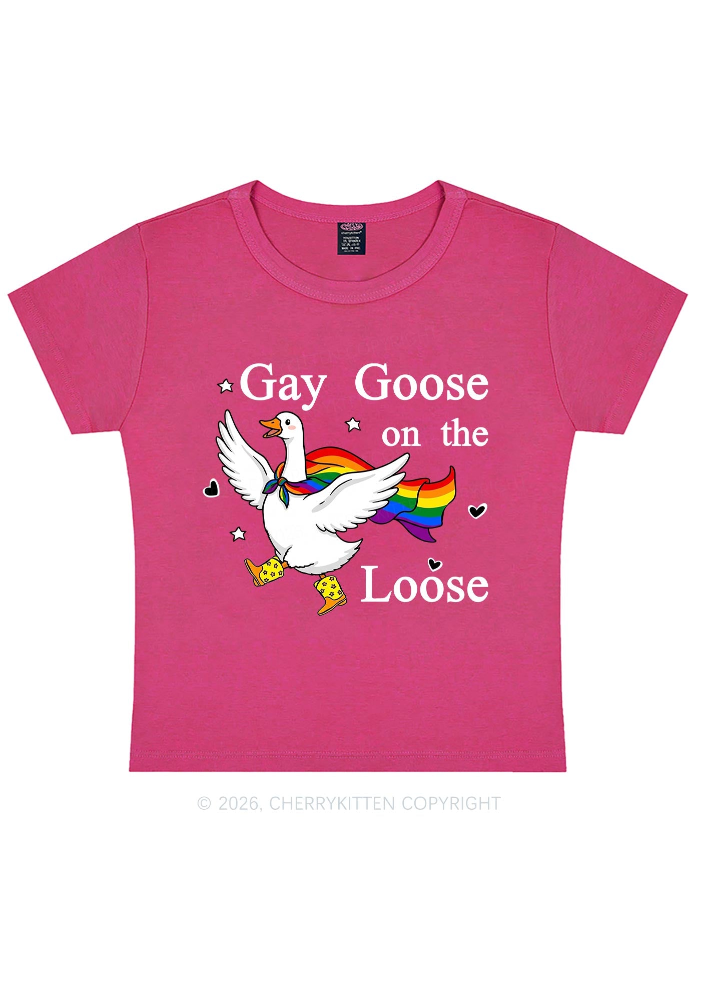 Gay Goose On The Loose Pride Y2K Baby Tee Cherrykitten