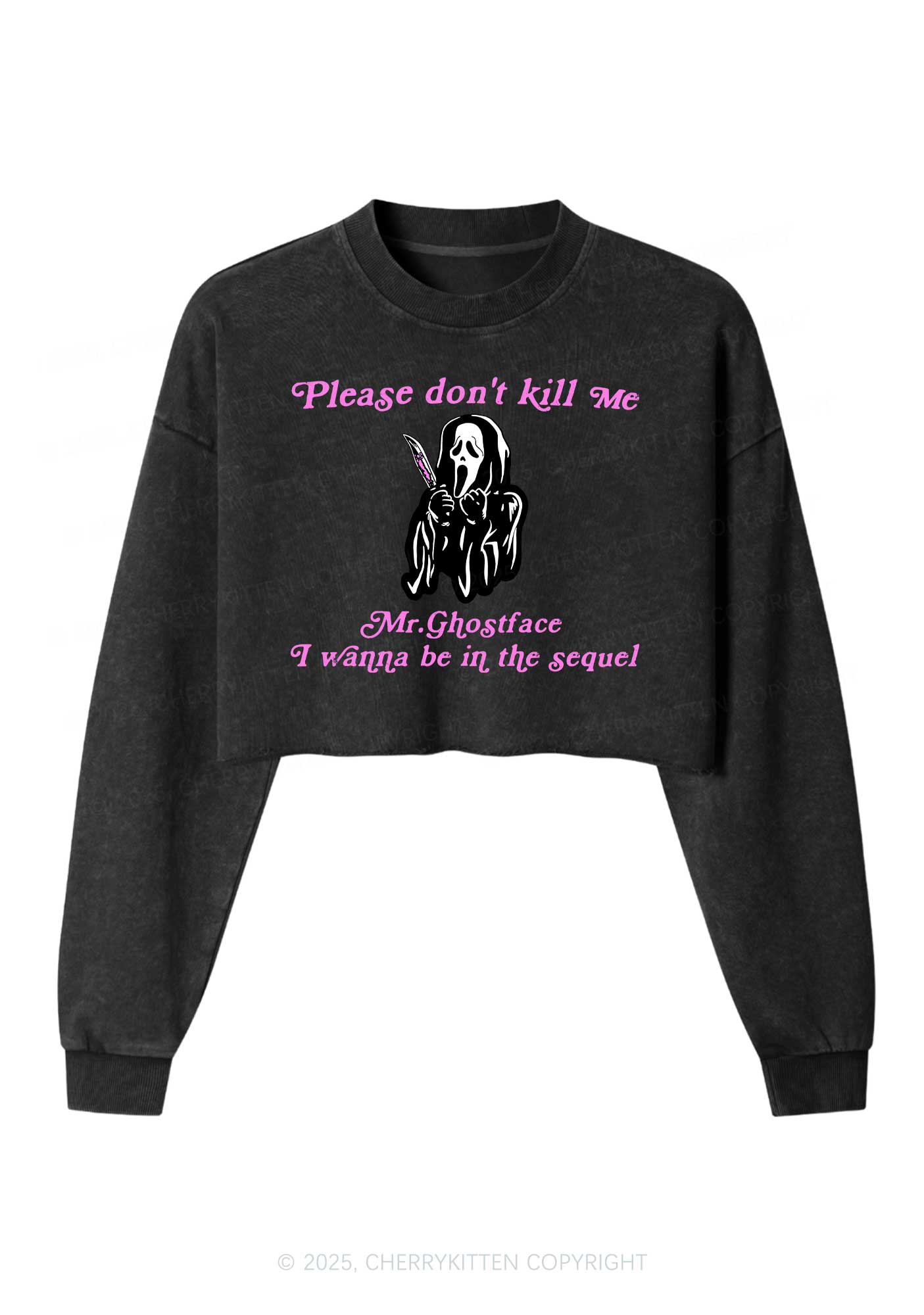 Halloween In The Sequel Y2K Crop Washed Sweatshirts Cherrykitten