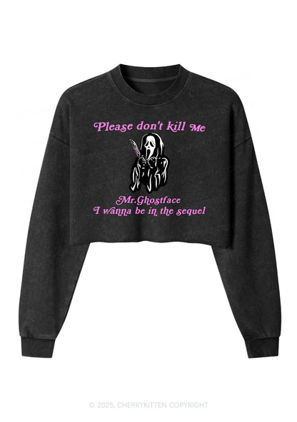 Halloween In The Sequel Y2K Crop Washed Sweatshirts Cherrykitten