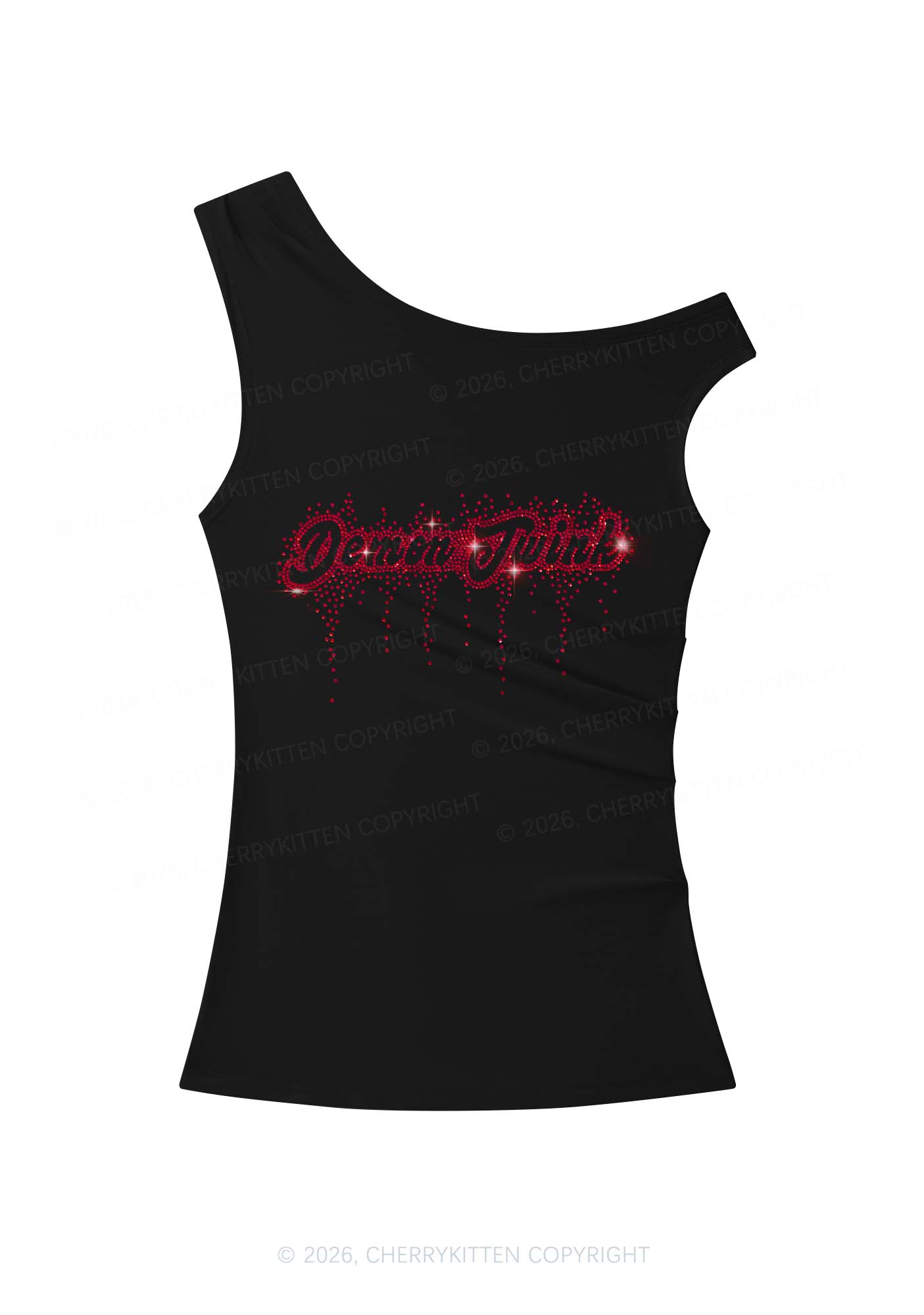 Rhinestone Demon Twink Pride Y2K Off Shoulder Tank Top Cherrykitten