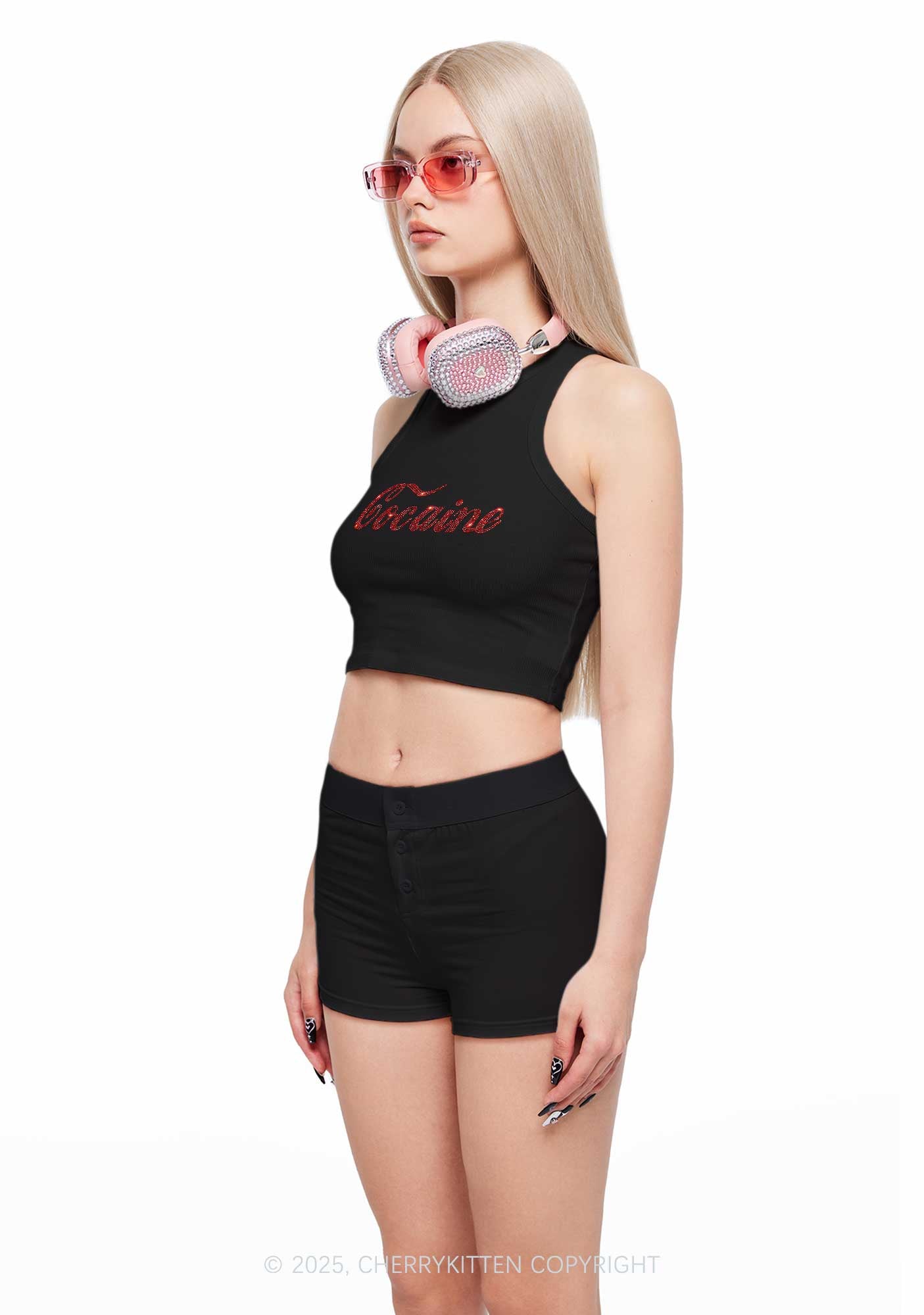 Rhinestone Special Cola Y2K Crop Tank Top Cherrykitten