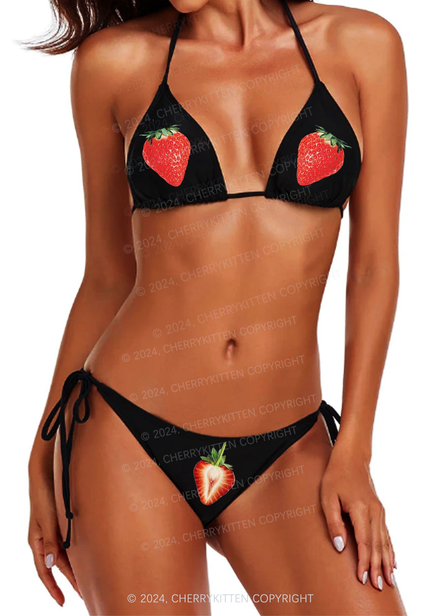Strawberry Y2K Halter Triangle Bikini Set Cherrykitten