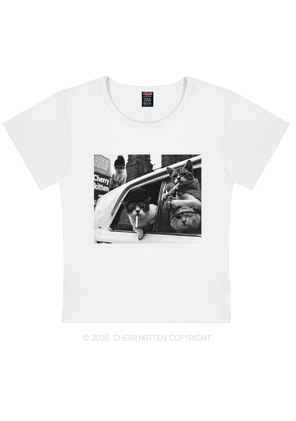 Cats Smoke In Car Y2K Baby Tee Cherrykitten