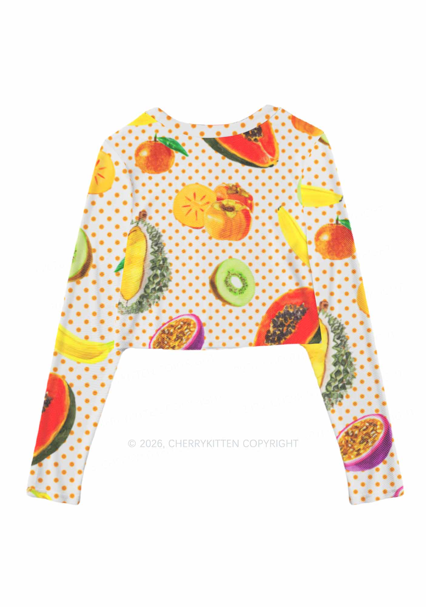 Fruity Dots Pride Y2K Mesh Long Sleeve Crop Top Cherrykitten